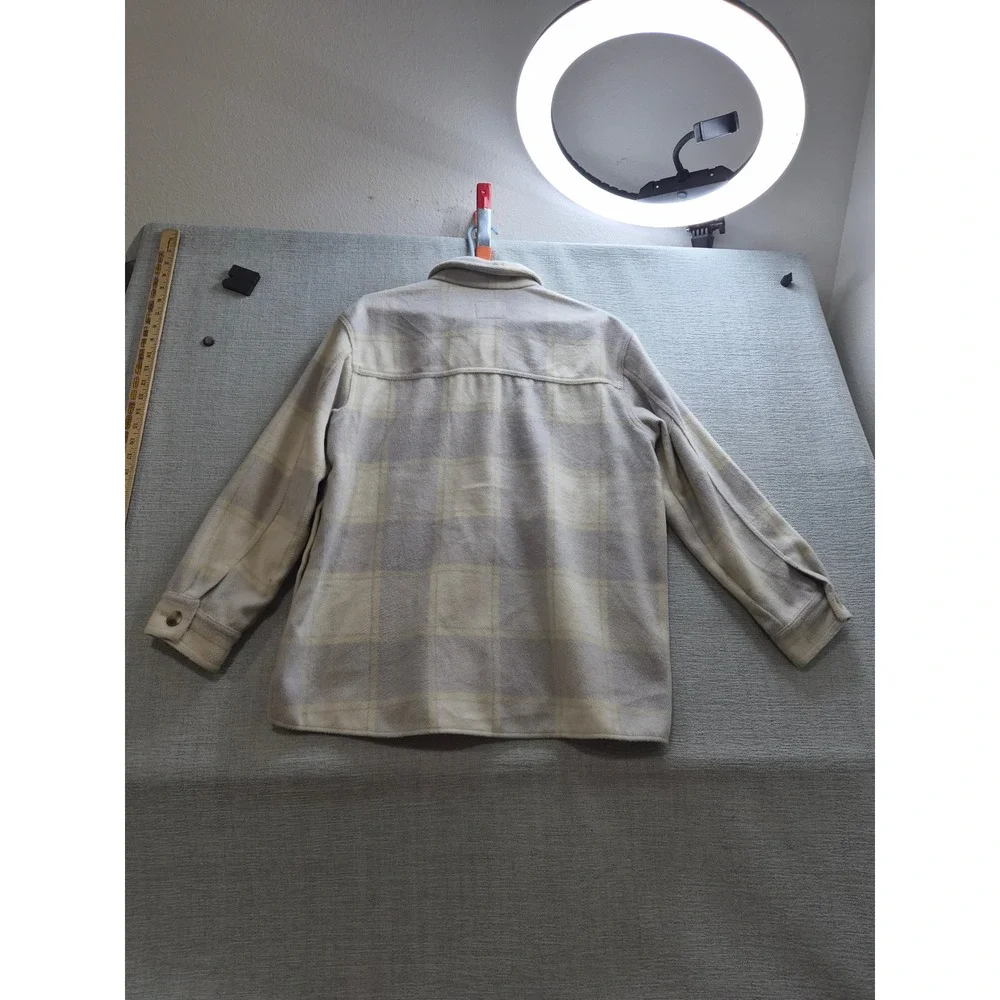 Old Navy Shacket Jacket Womens Large Cream Yellow Plaid Fleece Button Front